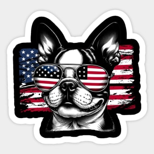 Boston Terrier Patriotic Sunglasess American Flag 4th of July Sticker